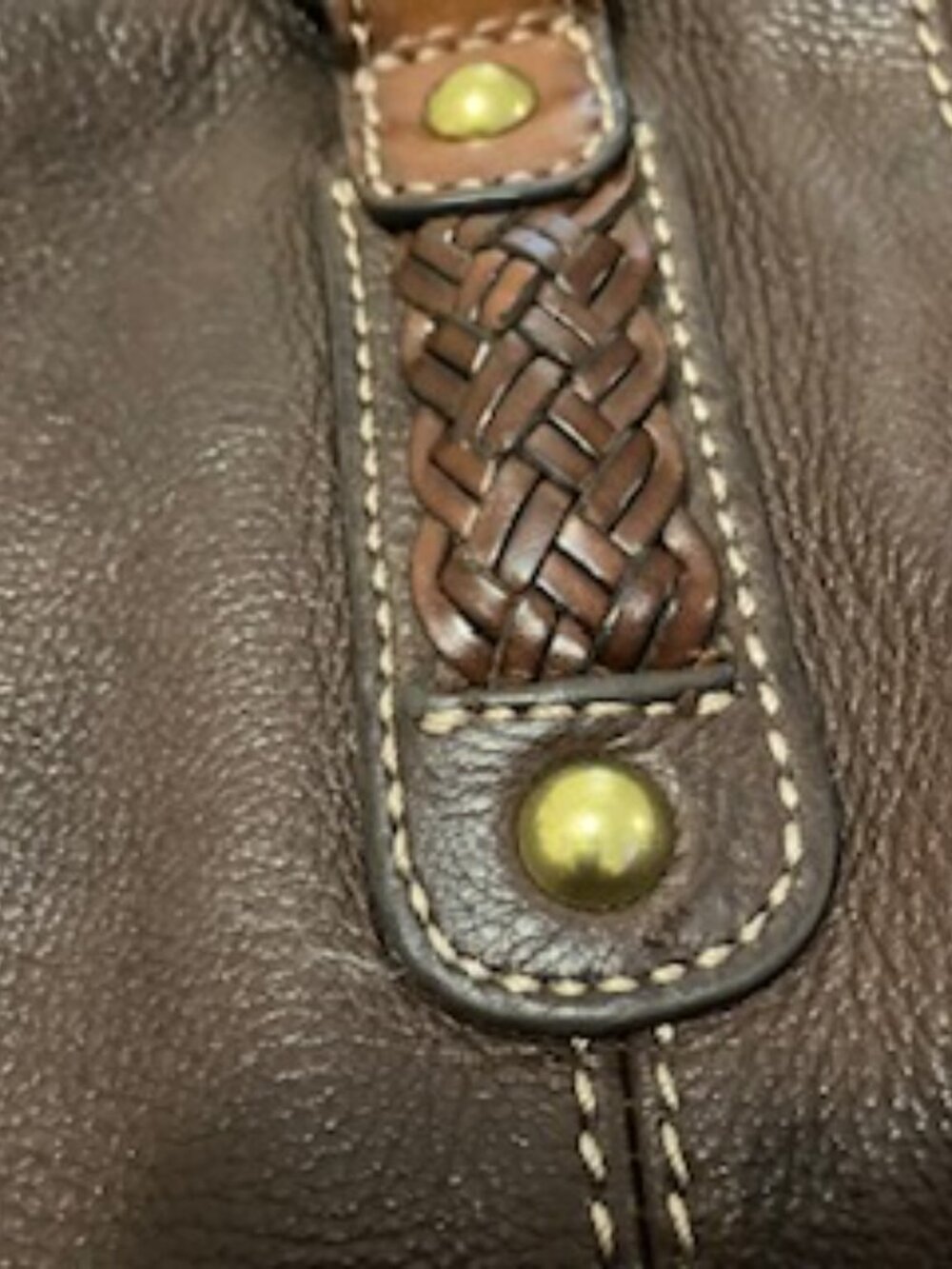 Vintage Fossil Leather Bag with Braided Leather Straps - Picture 7 of 14